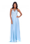 Blue Mesh Embroidery Maxi Dress