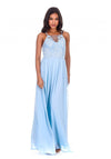 Blue Mesh Embroidery Maxi Dress