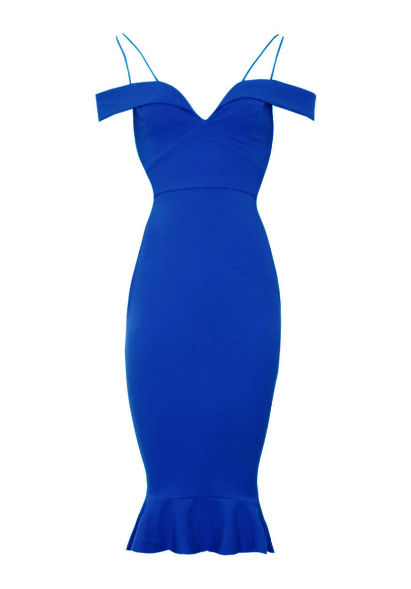 Blue Off The Shoulder Strappy Fishtail Dress