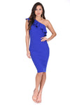 Blue Asymmetric Frill Midi Dress