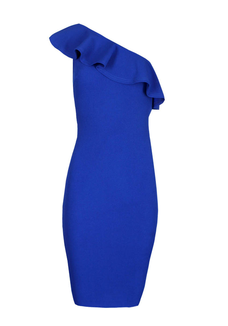 Blue Asymmetric Frill Midi Dress