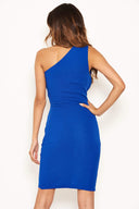 Blue One Shoulder Mini Dress With Ruched Detail