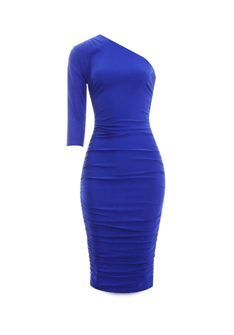 Blue One Sleeve Slinky Midi Dress AX Paris