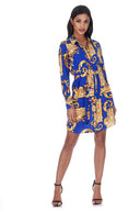 Blue Patterned Shirt Dress