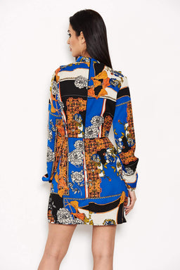 Blue Printed Frill Day Dress