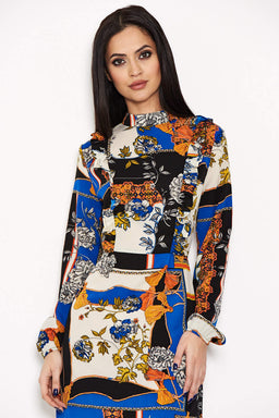 Blue Printed Frill Day Dress