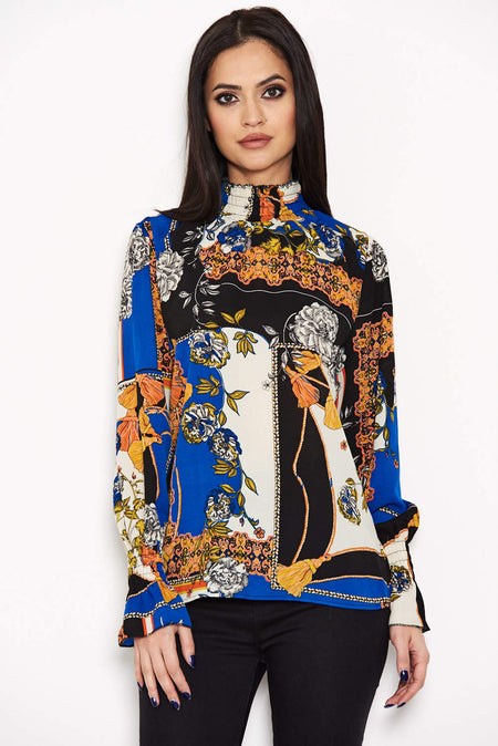 Blue Printed High Neck Top