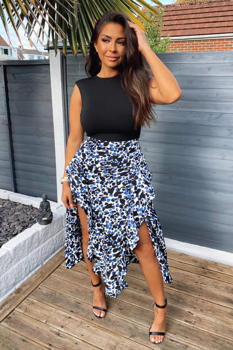 Blue Printed Skirt 2 in 1 Midi Dress – AX Paris