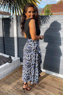 Blue Printed Skirt 2 in 1 Midi Dress