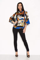 Blue Printed Wide Sleeve Top