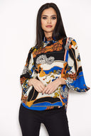 Blue Printed Wide Sleeve Top