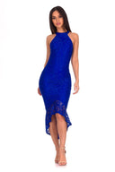 Blue Racer Neck Fishtail Dress