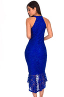 Blue Racer Neck Fishtail Dress