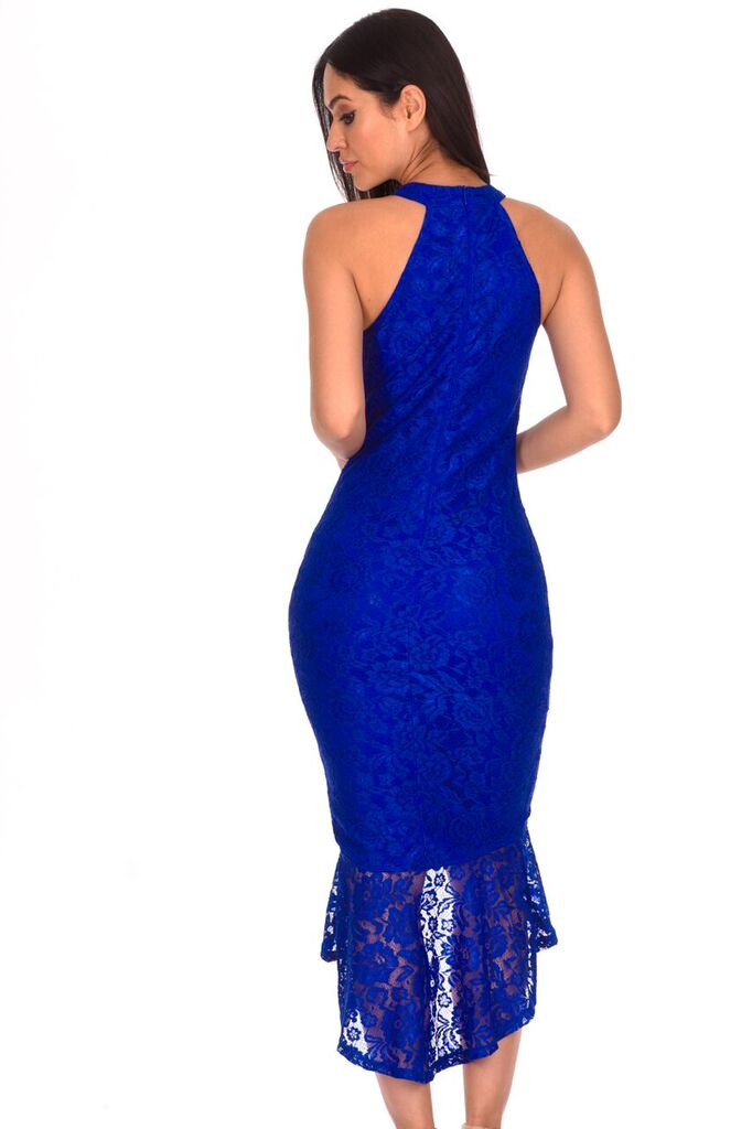 Blue Racer Neck Fishtail Dress