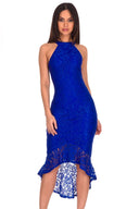 Blue Racer Neck Fishtail Dress