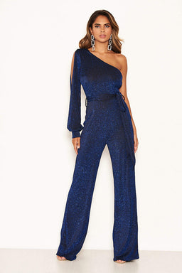 Blue Sparkle One Shoulder Jumpsuit