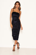 Blue Velvet Ruched Bodycon Dress