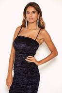 Blue Velvet Ruched Bodycon Dress