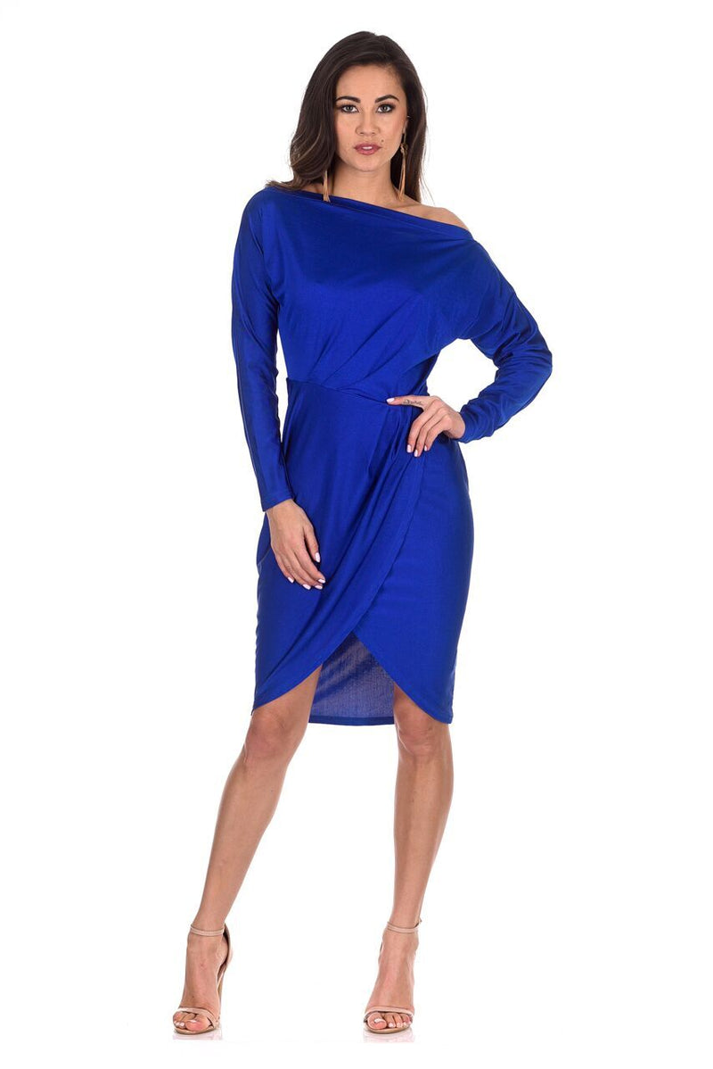 Blue Wrap Midi Dress