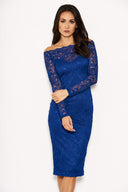 Blue Lace Long Sleeved Midi Dress AX Paris