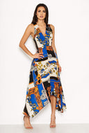 Blue Scarf Print Maxi Dress