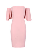 Blush Bardot Frill Sleeve Midi Dress