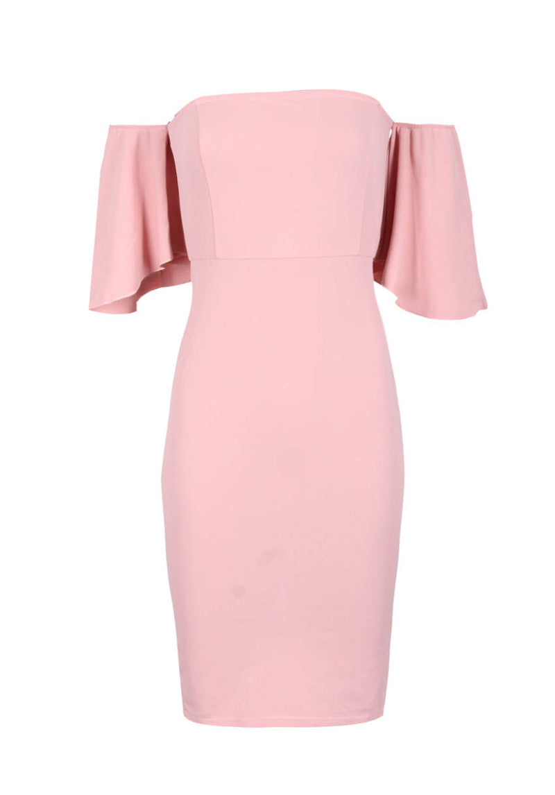 Blush Bardot Frill Sleeve Midi Dress