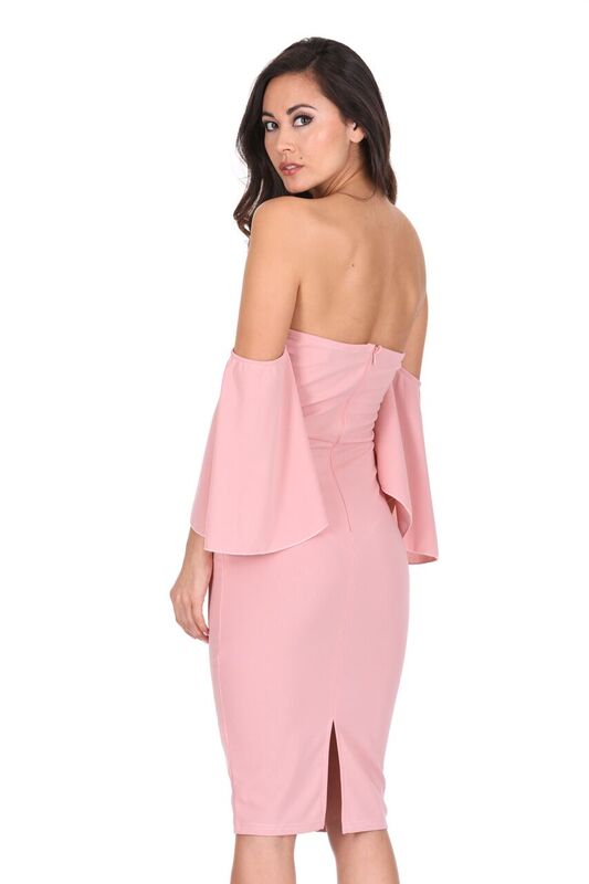 Blush Bardot Frill Sleeve Midi Dress