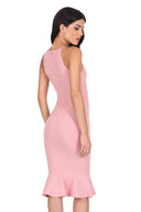 Blush Bodycon Midi Dress With Frill Hem