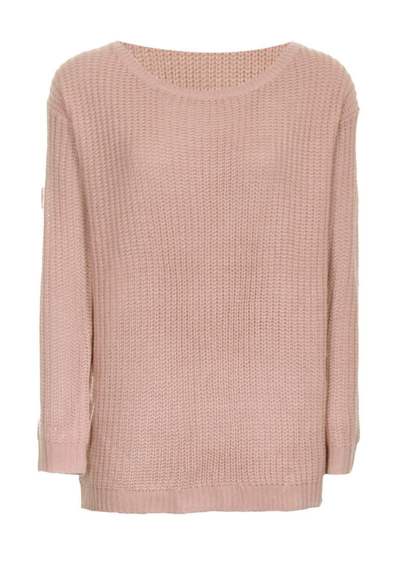 Blush Cable Knit Ladder Back Jumper