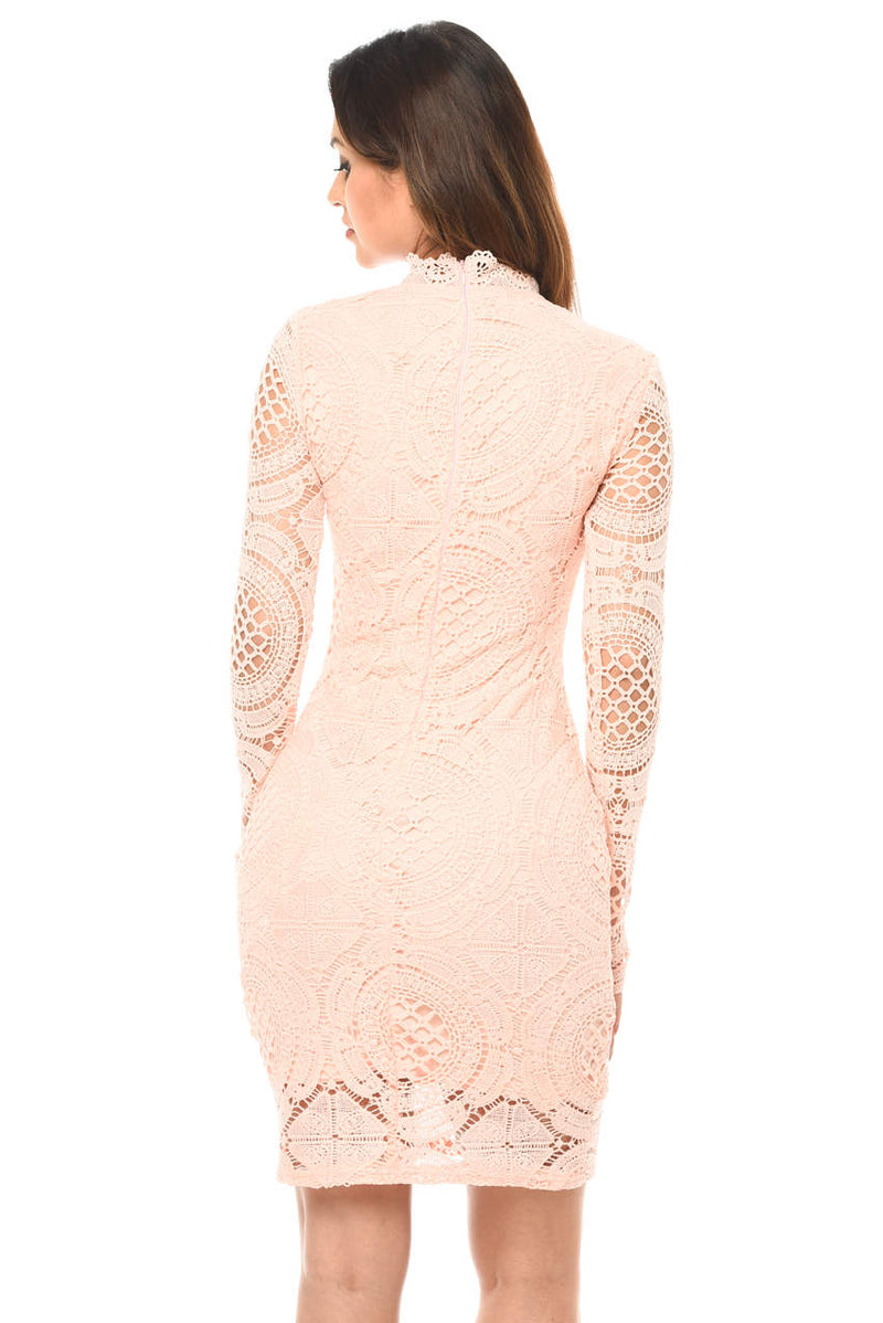 Blush High Neck Long Sleeved Dress