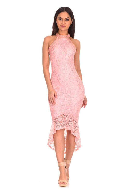 Blush Lace Choker Neck Dress