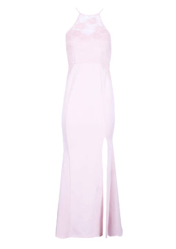 Blush Lace Top Maxi Dress With Thigh High Split
