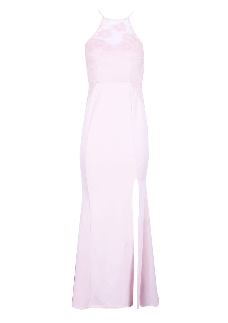 Blush Lace Top Maxi Dress With Thigh High Split