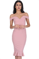 Blush Off The Shoulder Strappy Fishtail Dress