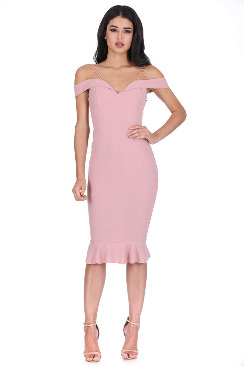 Blush Off The Shoulder Strappy Fishtail Dress