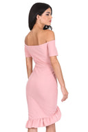 Blush Off The Shoulder Frill Detail Bodycon Dress