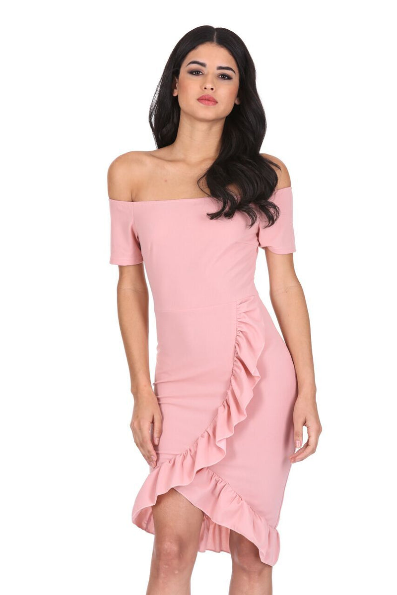 Blush Off The Shoulder Frill Detail Bodycon Dress