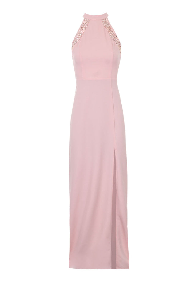 Blush Sequin Panel Detailing Maxi Dress With Thigh Split