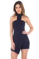 Navy Skort Playsuit With A Choker Neckline