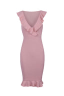 Blush V Neck Frill Detail Bodycon Dress