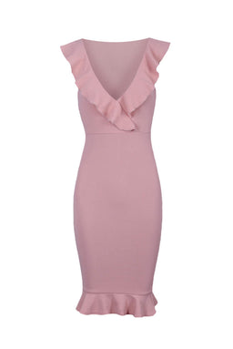 Blush V Neck Frill Detail Bodycon Dress