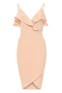 Blush Wrap Over Dress Featuring  Frill Detail