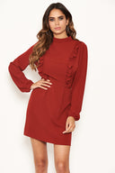 Brick High Neck Ruffle Dress