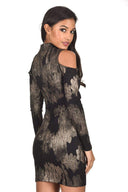 Bronze Off The Shoulder Crinkle Bodycon Mini Dress