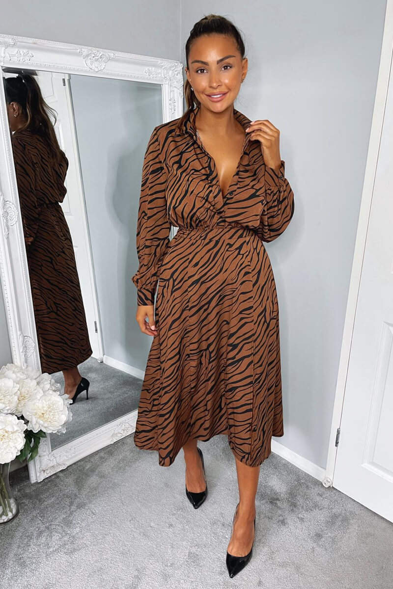 Ax Paris Animal Print Long Sleeve Shirt Dress AX Paris Raelynn