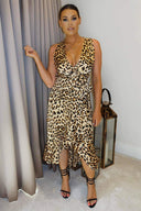 Brown Leopard Print Frill Hem Maxi Dress