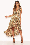 Brown Leopard Print Frill Hem Maxi Dress