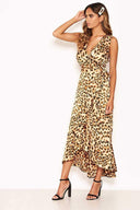 Brown Leopard Print Frill Hem Maxi Dress