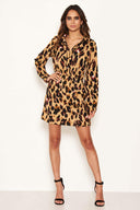 Brown Leopard Print Shirt Dress